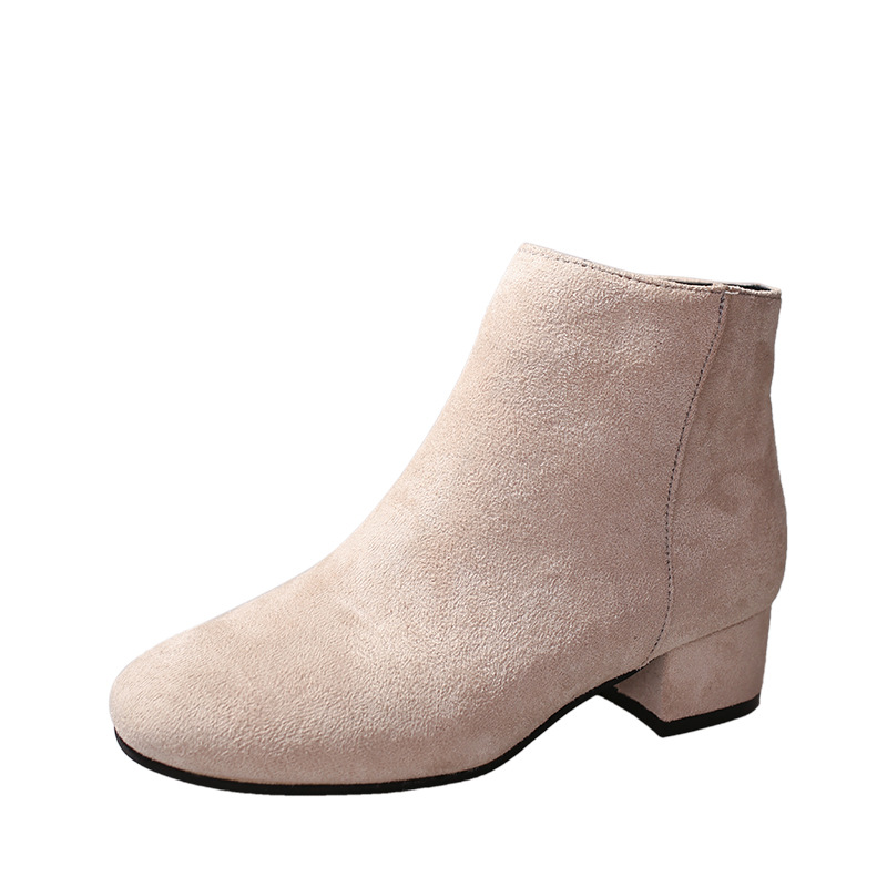 Eagsity mocka chelsea boots kvinnor ankel korta stövlar rund tå dam jobb motorcykel stövlar block häl slip on: Beige / 5.5