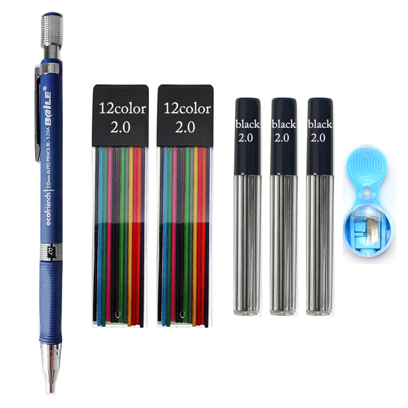 Lápiz mecánico retráctil de Metal/plástico, bolígrafo de 2mm de recambio 2B para la escuela de dibujo de bocetos, color negro, 2,0: Naranja