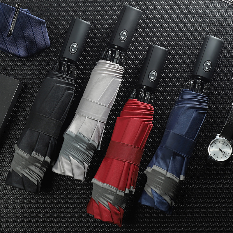 Windproof Reverse Automatic Umbrella Rain Women Men Car Large Business 3Folding Umbrellas 10 Ribs Reflective Stripe Parasol