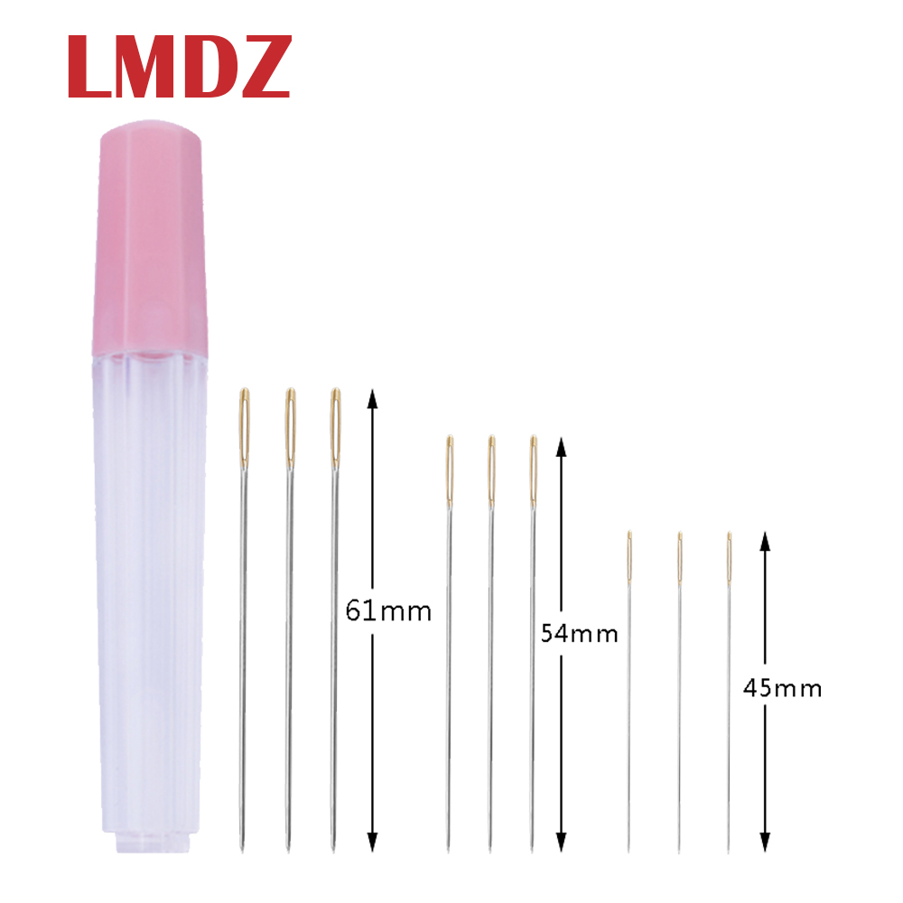 LMDZ 9 stks Mix Size Gouden Staart Borduurwerk Stof Kruissteek Naalden Stiksels Naalden Hand Naaien Naalden met Clear Fles