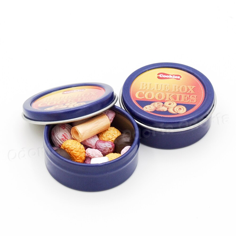 Odoria 1:6 Miniature 2PCS Blue Cookies Boxes Metal Biscuit Food Dollhouse Kitchen Accessories