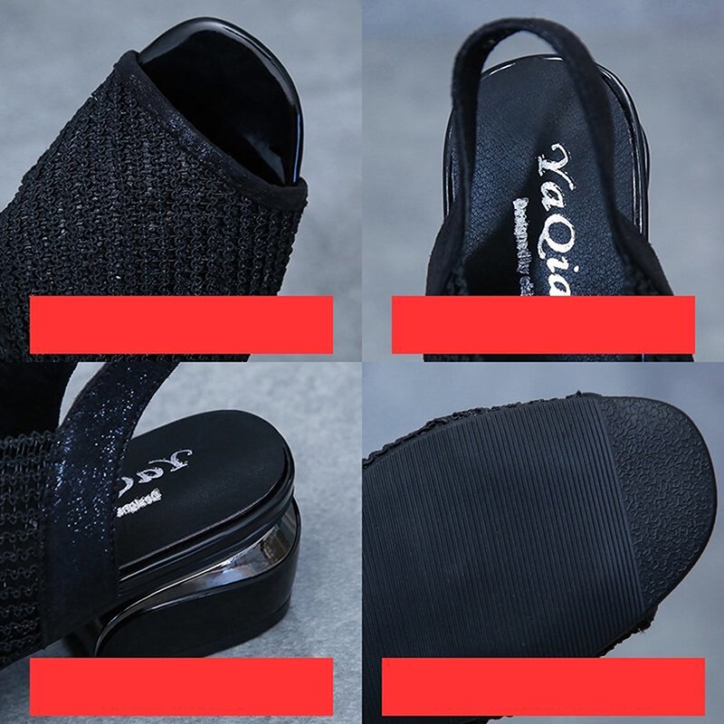 Women Sandals Spring Square Heel Slingback Sandals Slippers Mules Shoes Woman Mesh Open Toe Female Slip On Shoes