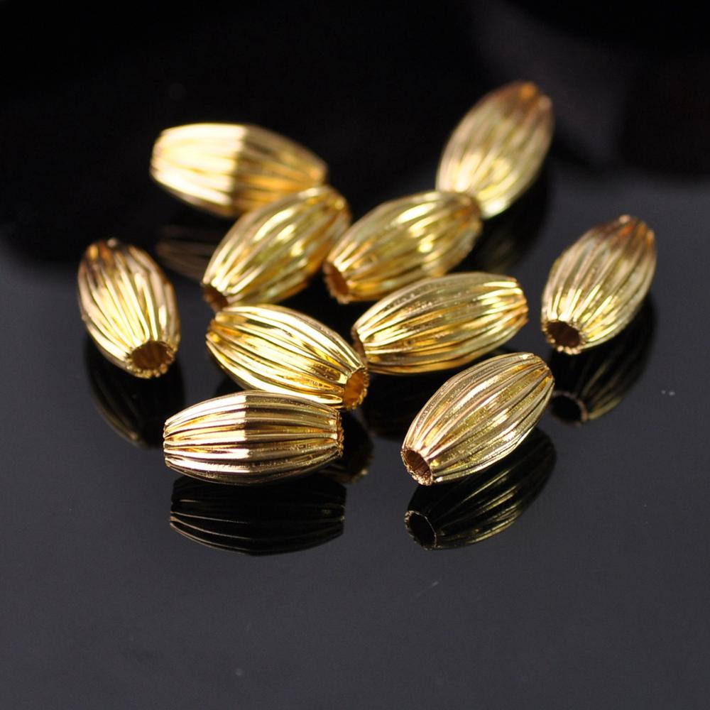 50 stuks vergulde ovale 5 x 8mm 6 x 10mm 7 x 12mm holle geplooide metalen messing losse kralen partij voor het maken van sieraden doe-het-zelf knutselwerkjes: Goud / 712mm