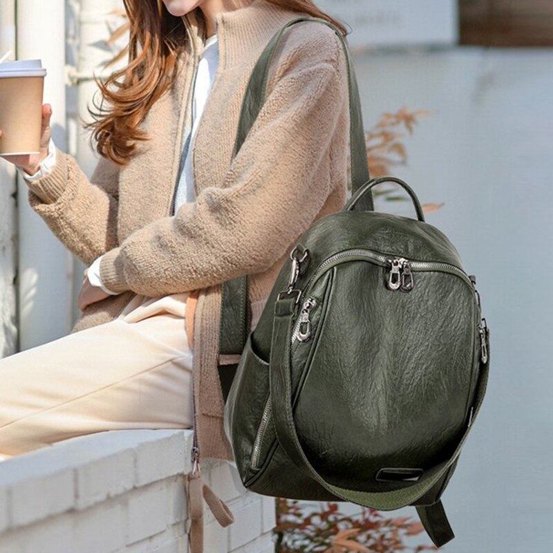 Sac à dos en cuir pour femme et adolescente, avec fermeture et poche, stylé et à la , 12 couleurs disponibles