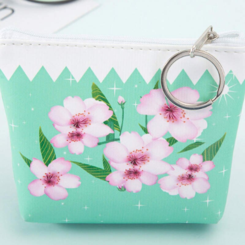 Pu dragkedja blomtryck myntplånbok byt plånbok barn flicka pojke kvinnor handväska dam plånböcker myntnyckelväska: Ljusgrön