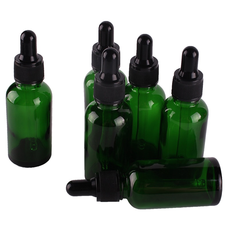 6 stks 30 ml 1 OZ Green Dropper Flessen met Pipet Lege Parfums Flessen Vloeibare Potten