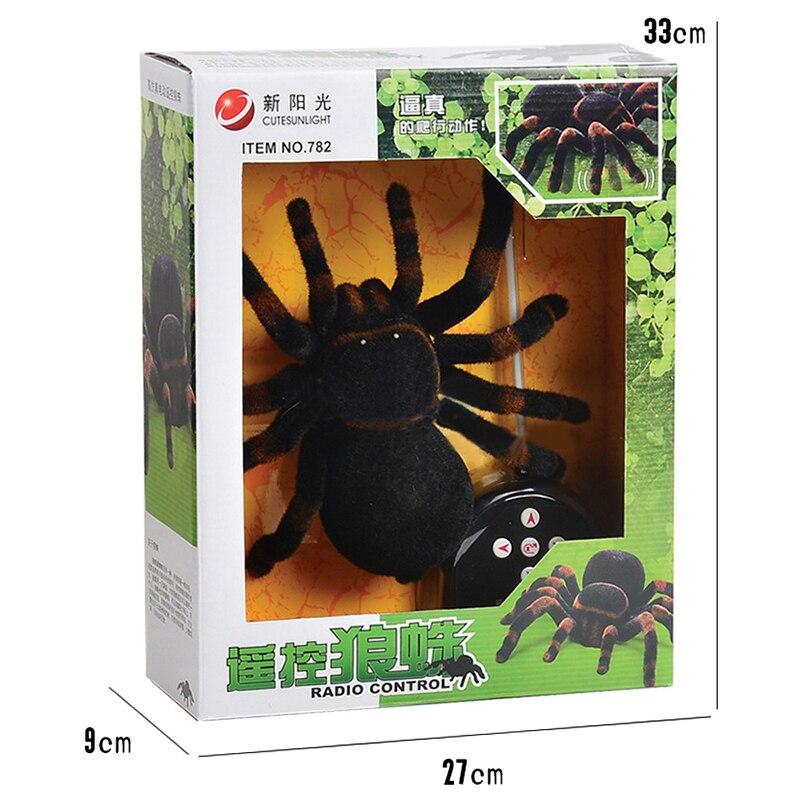 Stor størrelse leketøy fjernkontroll simulering tarantula øyne skinner svart rc edderkopp 4ch halloween rc vanskelig prank skummelt for festspill