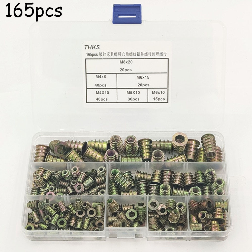 165 Pc manchon fileté écrou à visser manchon à visser écrou à visser fente M4-M8 pour écrou d'insertion en bois