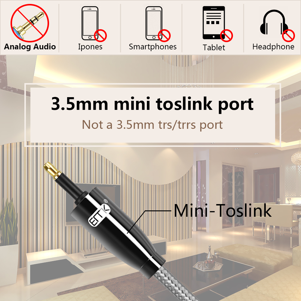 EMK Optisches Kabel 3,5 Mini Toslink zu Toslink Kabel Digitales SPDIF Glasfaser-Audiokabel Toslink 3,5 auf 3,5 Audiokabel 1 m 2 m