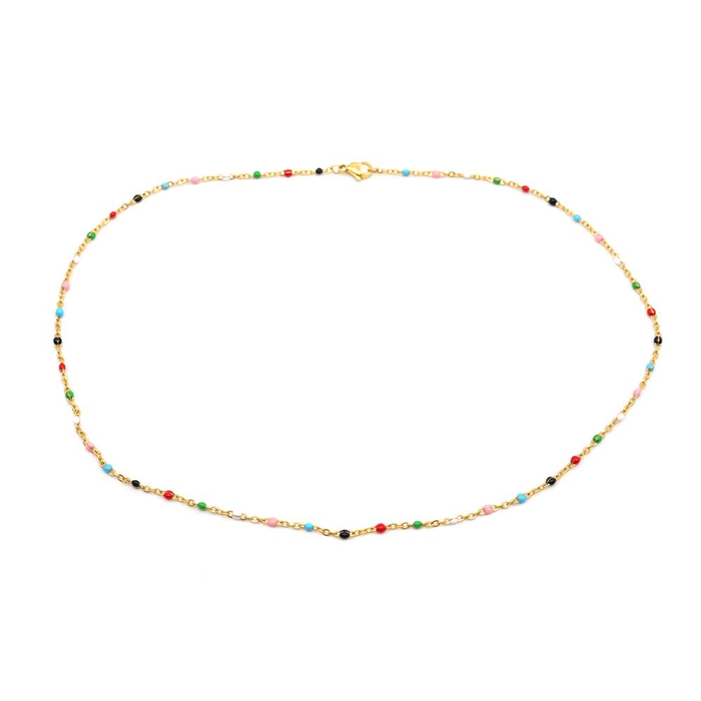 Rvs Link Kabel Ketting Gold Multicolor Emaille Kettingen Vrouwen Mannen Sieraden 60-50 Cm Lange, 1 Pc