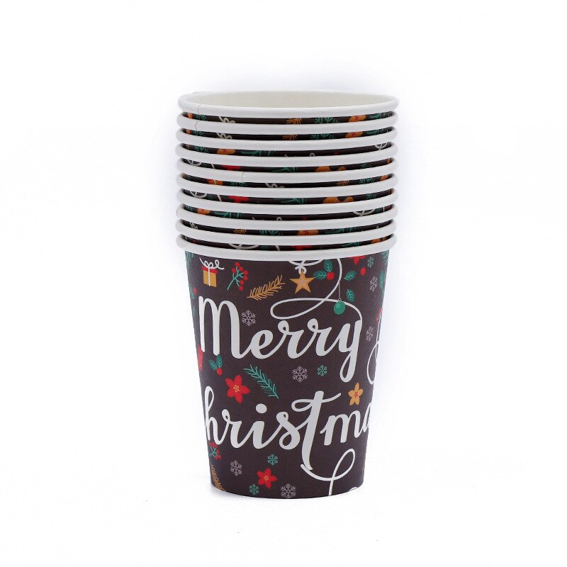 Juego de vajilla desechable para de Feliz Navidad, platos de papel, taza, decoración para la mesa de Navidad para el hogar, decoraciones para de navidad: cup 10pcs