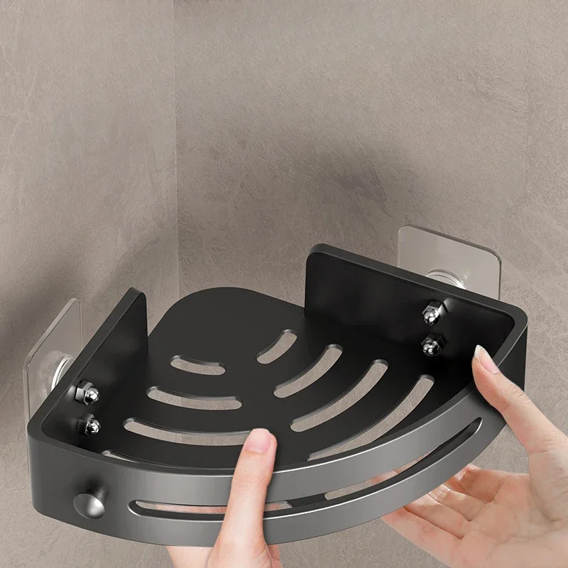 Badkamer Opbergrek Shampoo Rek Badkamer Plank Legering Make-up Organizer Douche Accessoires Geen Boor Muur Hoekplank: Black