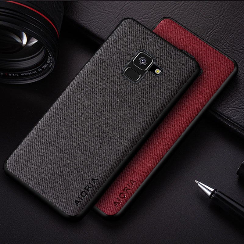 Hülle für samsung Galaxis  a8 a8 Plus, schlicht, stoßfest, leicht, einfarbig, textil-leder-bezug