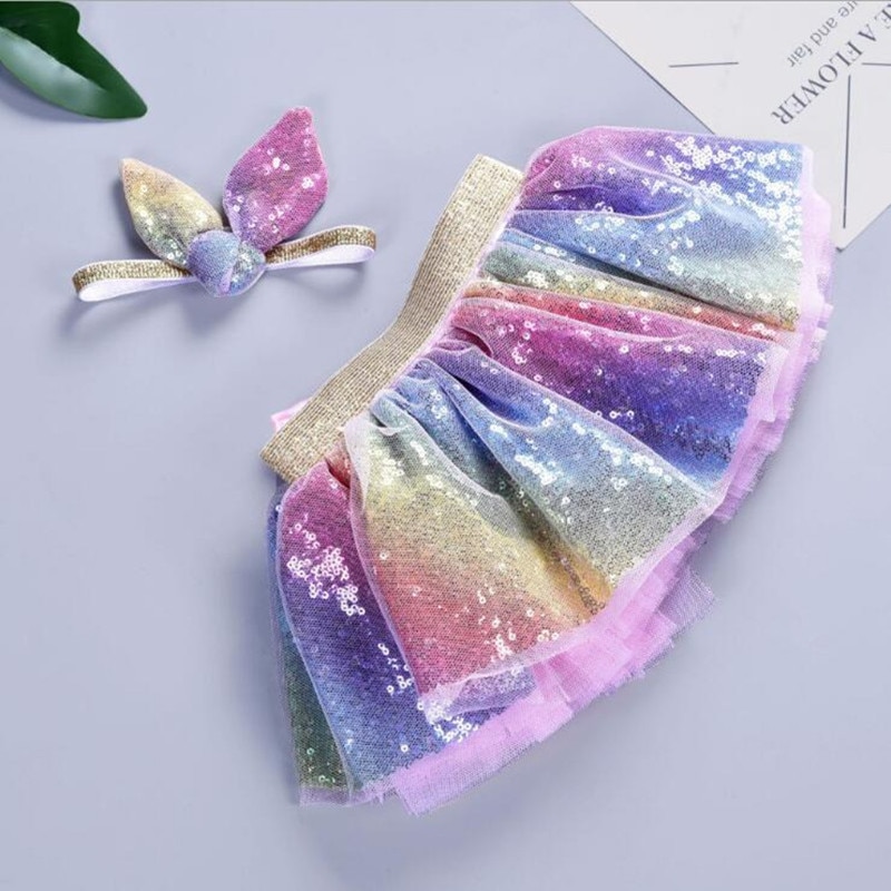 -né bébé vêtements jupe à paillettes chaude ensemble pour fille princesse anniversaire tutu jupe avec lapin correspondant bandeau fête jupe