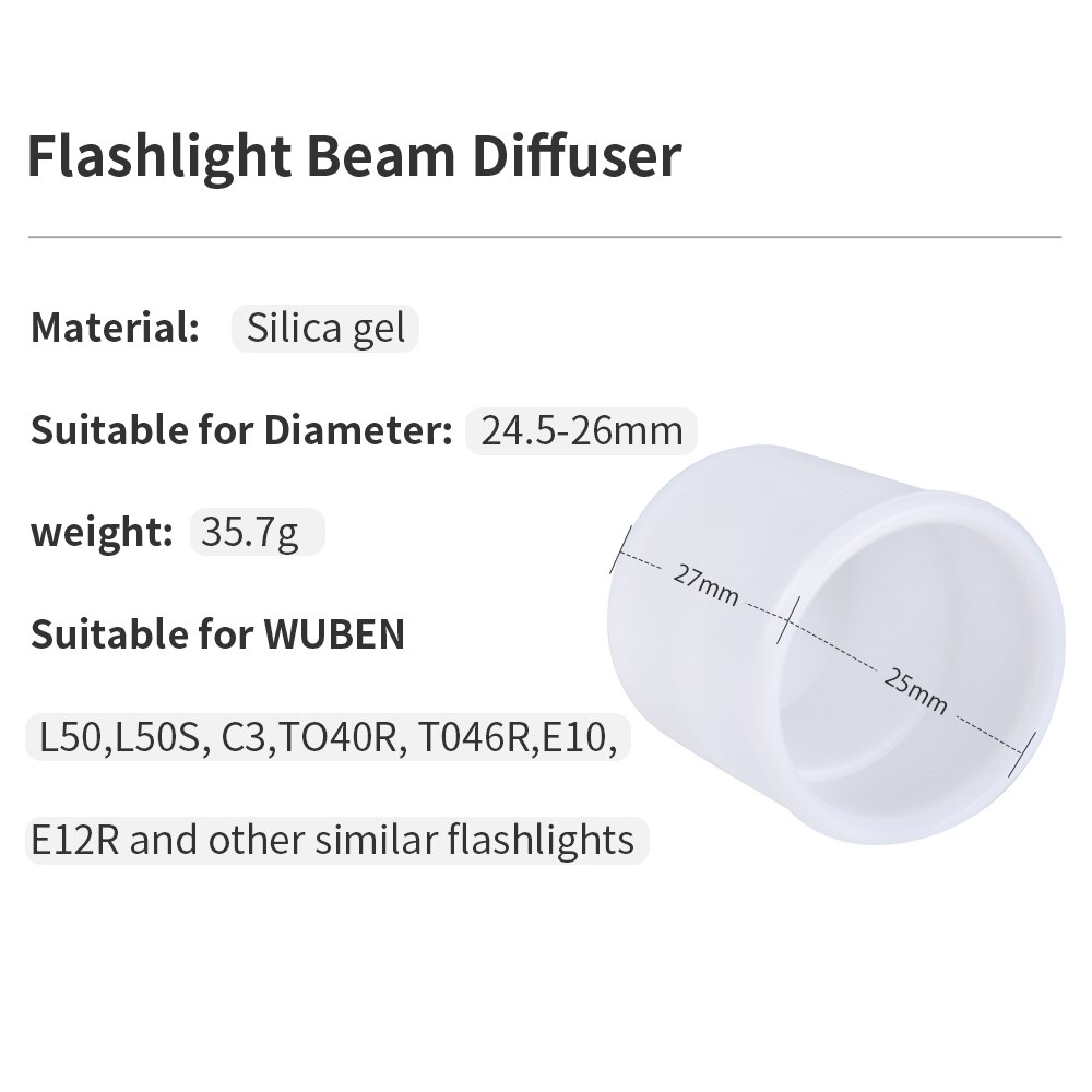 WUBEN – diffuseur de faisceau de lampe de poche pour la lecture, adapté à WUBEN L50 L50S C3 TO40R T046R
