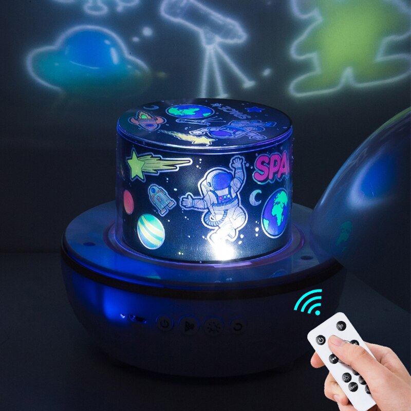 Lampada da notte proiettore universo cielo stellato rotante LED luce notturna altoparlante Bluetooth giocattoli musicali regalo educativo per bambini