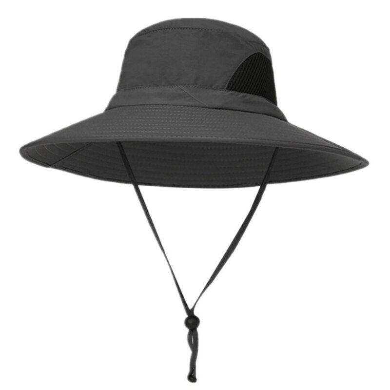 Fisherman Bucket Cap Nylon Wide Brim Sunshade Anti UV Waterproof Folding Outdoor Hat Head Wear With Adjustable Chin Strap