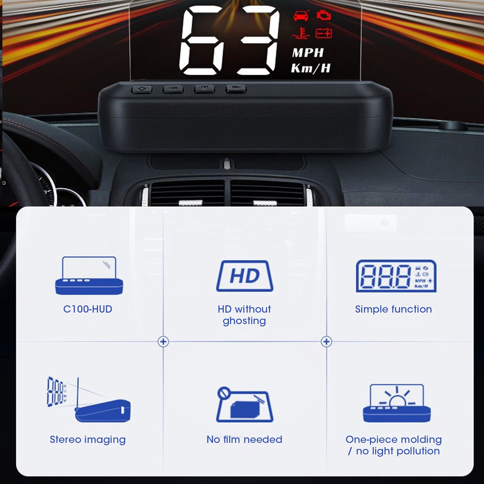Auto Snelheidsmeter 3in Multifunctionele Head Up Display Hud Monitor Snelheid Water Temperatuur Voltage Display Obd