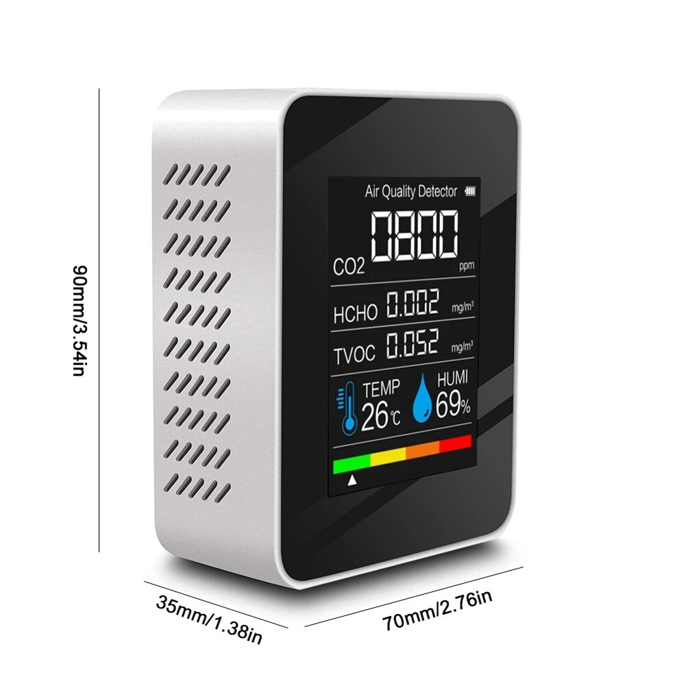 Multifunctionele 6in1 CO2 Meter Digitale Temperatuur Vochtigheid Tester Kooldioxide Tvoc Hcho PM2.5 Detector Luchtkwaliteit Monitor