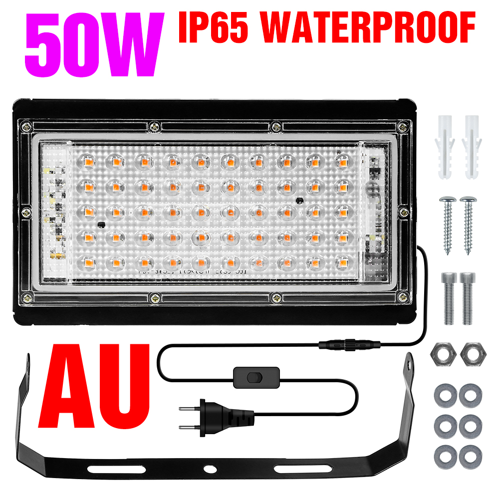 Luz LED de espectro completo para cultivo, reflector de plantas, IP65, impermeable, 50W, 220 W, Fitolamp con enchufe de la UE: 50W With AU Plug