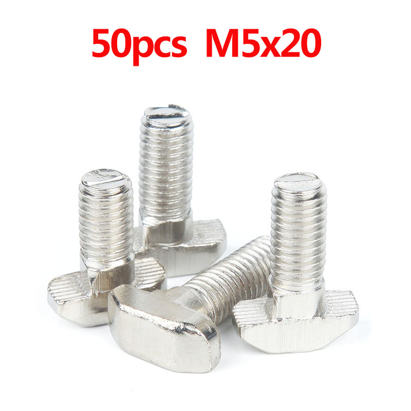 50 pçs/lote M5x12 M5x16 M5x20 T Parafusos Parafuso para o Padrão DA UE 2020 Trilho Linear Perfil De Alumínio, 50 pcs M5 Porcas Da Flange do Hex Opcional: 50pcs M5X20