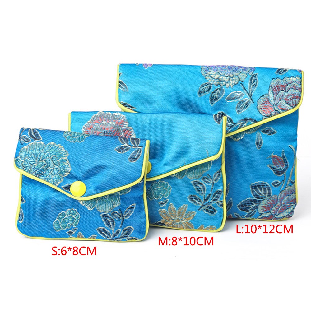 Gorąca sprzedaż chiński brokat ręcznie jedwabny haft wyściełany zamek mała biżuteria prezent pokrowiec torba Snap Case Satin Coin torebka: blue / S 6x8cm