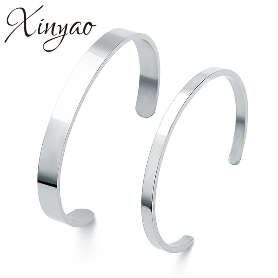 XINYAO 4mm 8mm Width Surface Blank Cuff Bracelet Bangles For Women Men Silver Color Stainless Steel Open Bangle Viking Jewelry