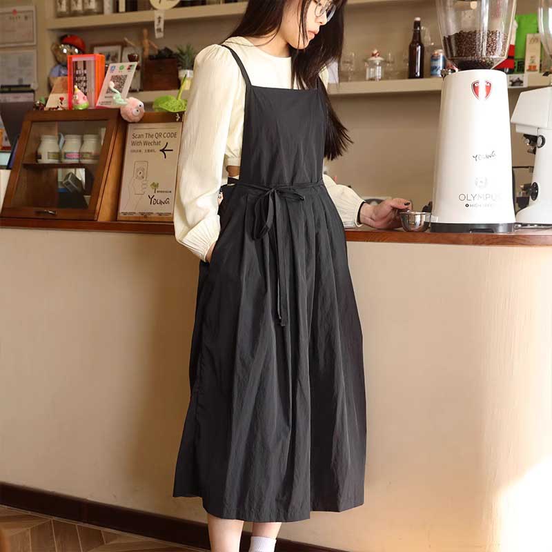 Delantal ligero impermeable para salón de belleza, uñas, camarera, a prueba de aceite, largo plisado, delantales de cocina para jardín para mujer con bolsillos: Gris claro