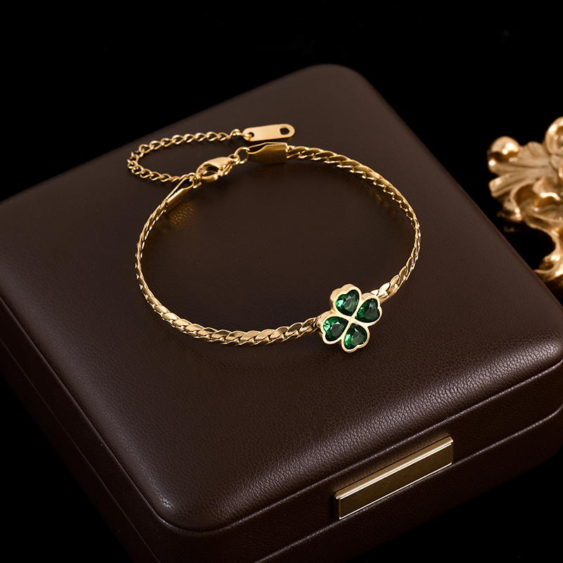 GANEMLY 316L Rvs Groene Kristal Klaver Armband Voor Vrouwen Mode Pols Ketting Waterdichte Sieraden Bijoux: Hot Stamping