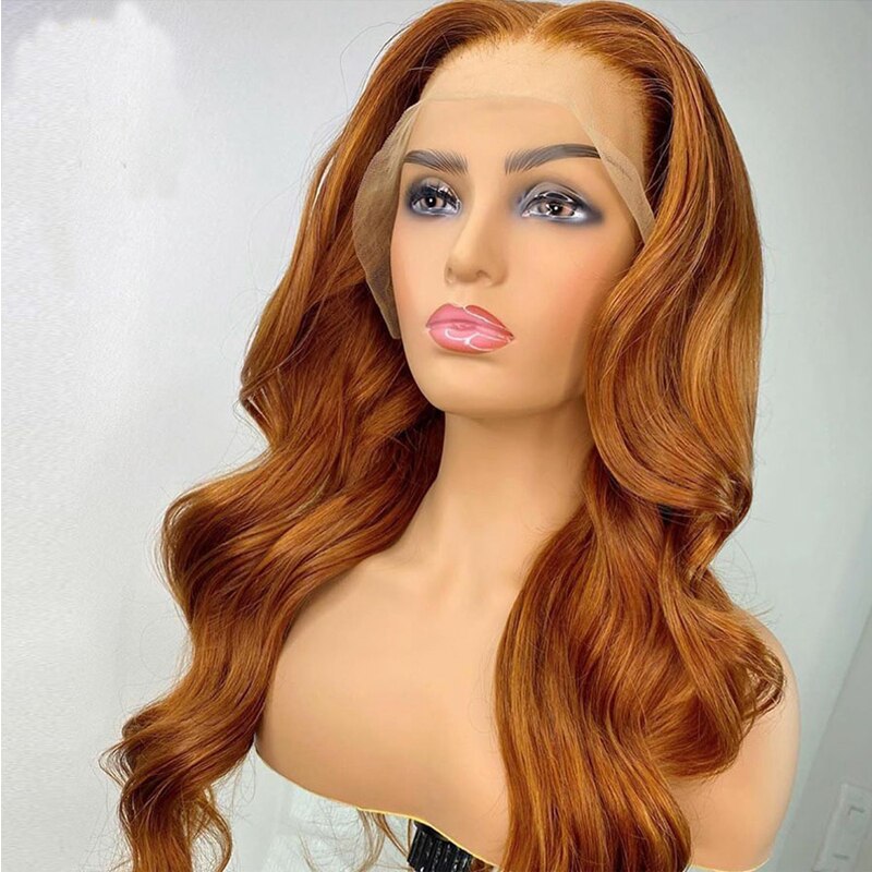 Body Wave Lange Oranje Gember Kleur Lace Front Synthetisch Haar Pruiken Met Baby Haar Natuurlijke Haarlijn Voor Zwarte Vrouwen Cosplay pruik