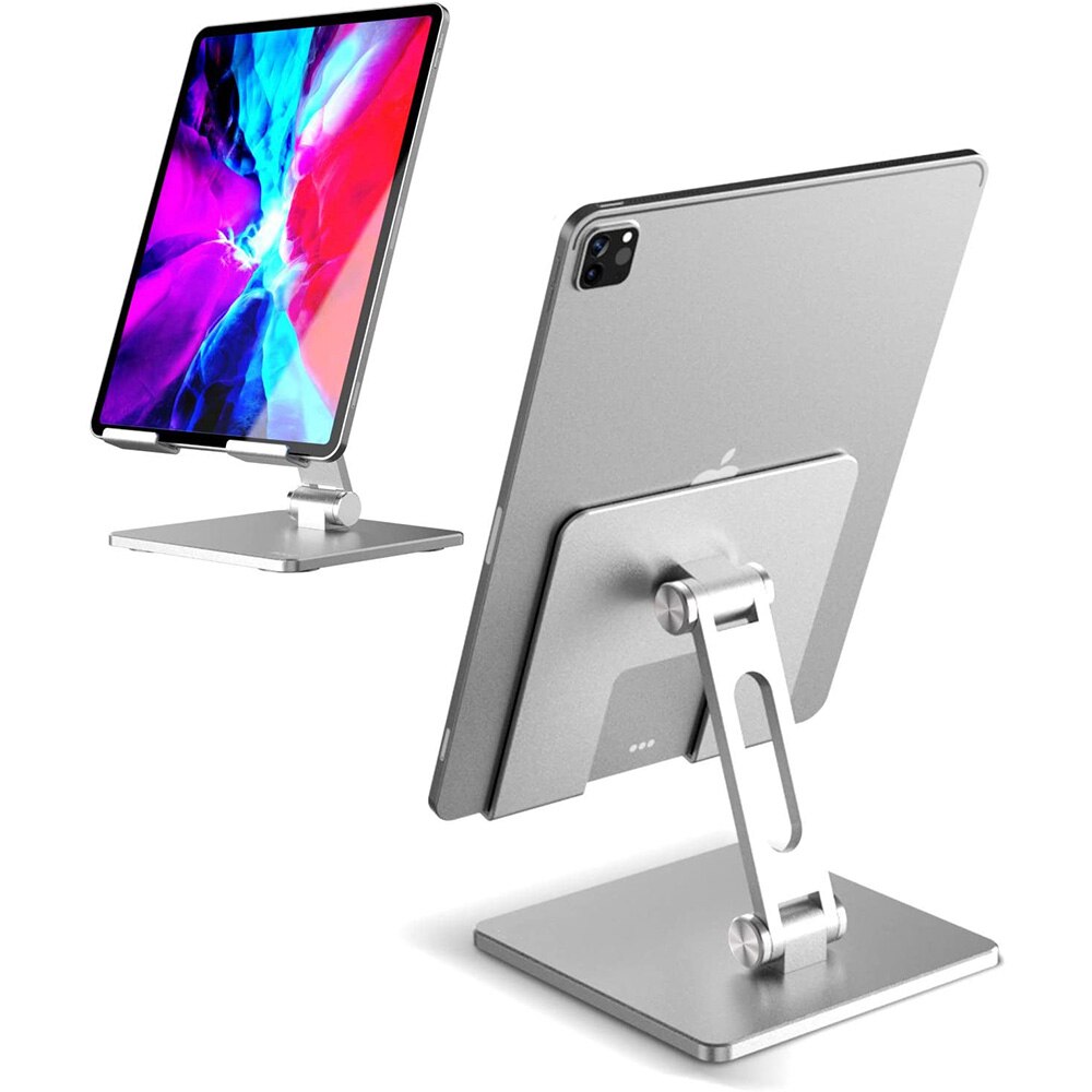 Suporte dobrável para tablet, suporte de alumínio para ipad pro 10.5 10.2 mini air 2 xiaomi huawei iphone 11 samsung galaxy tab 2020: Upgraded Silver