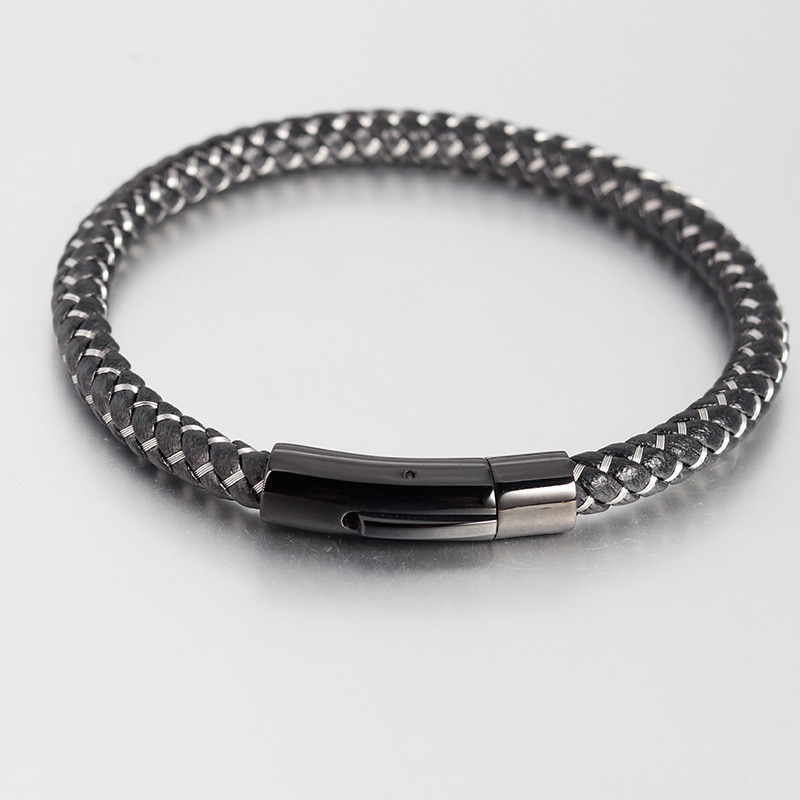 Men Multilayer Braided Leather Bracelet Stainless Steel Magnetic Clasp Bangles Punk Male Jewelry