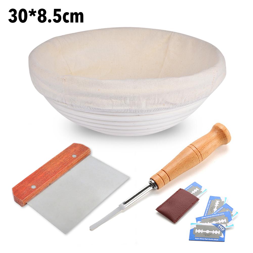 8Pcs/pack Handmade Bread Baking Tools Dough Rattan Basket Bread Proofing Set Linen Baking Couche, Dough Whisk, 2 X Dough Scraper: 30x8.5cm