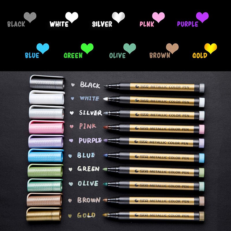 ARTISTRO 24 metallic kleuren acrylverfpennen, acrylverf markers dubbele punt (fijn 1 mm punt 5 mm) acrylmarkers voor stof, canvas, steen, glas, hout, papier, DYI, verfmarkers voor kinderen en