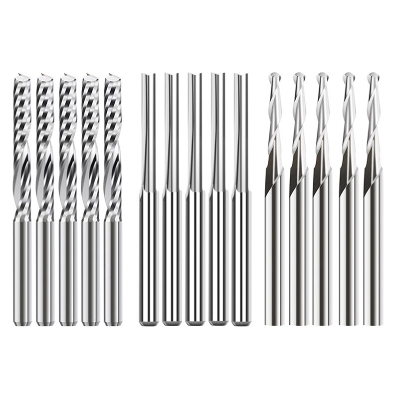 End Mill Engraving Bits Set 15Pcs CNC Router Bits For Woodworking Acrylic Cutting 3.175/2Mm Shank Carbide Milling Cutter: Default Title