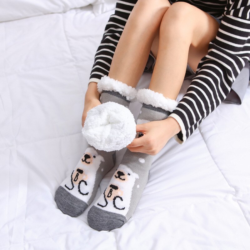 Women Winter Christmas Socks Cotton Print Thicken Anti-slip Warm Fleece Socks Female harajuku Ladies Funny Socks streetwear