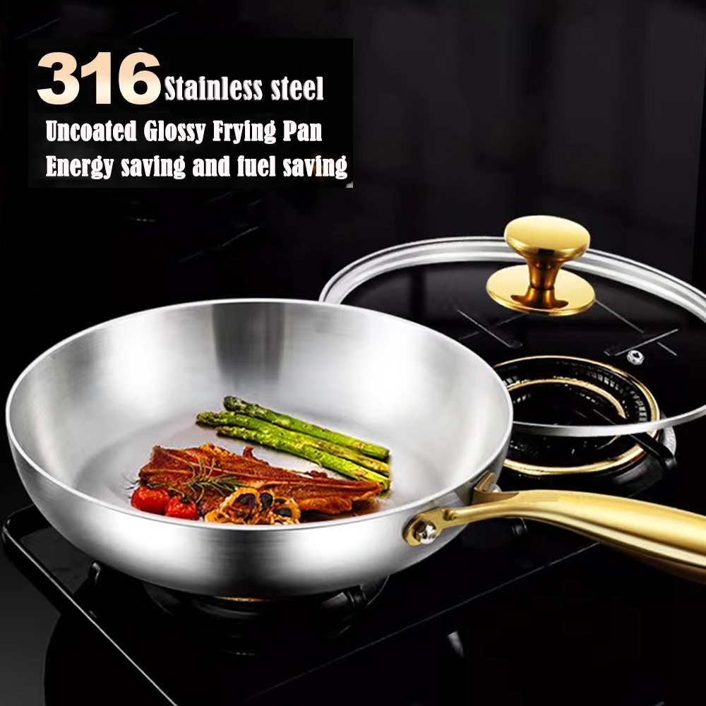 30CM Non-stick Frying Pan Wok 316 Stainless Steel Cooking Fried Steak Gas Stove Pot Induction General Saucepan Kitchen Cookware