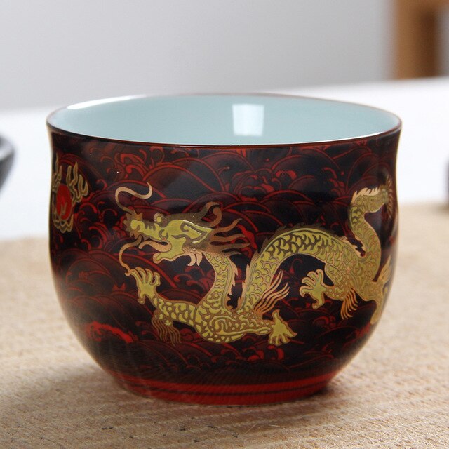 Royal Dragon Double Wall Tea Cup 100ml Chinese Traditional Ceramic Procelain Teacup TiKuanYin Puer Tea Bowl: B