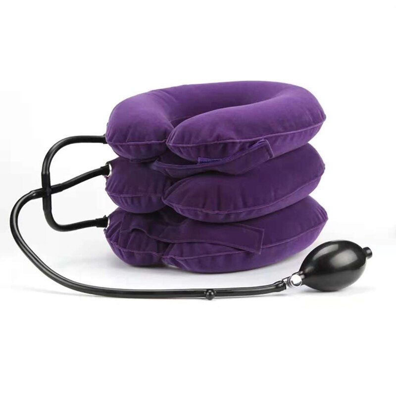 3 Tubes Inflate Air Neck Traction Neck Pillow Inflatable Air Cervical Neck Support Soft Brace Device for Headache Back Neck Pain: full velvet purple