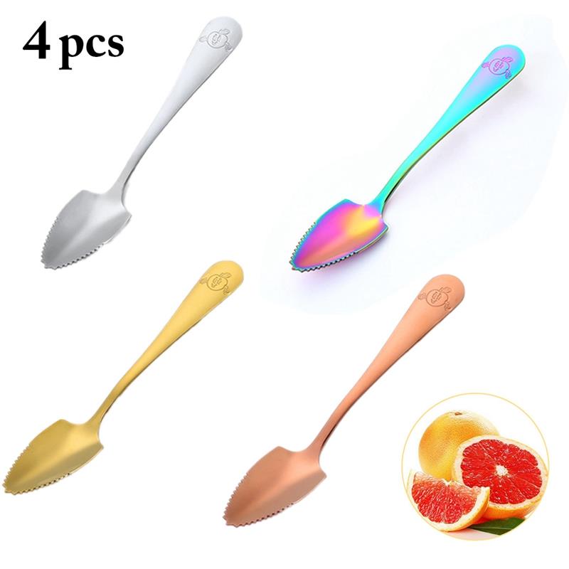 Juego de cucharas de pomelo, cuchara creativa de acero inoxidable para raspar fruta, cuchara de postre, vajilla de cocina, 4 Uds.