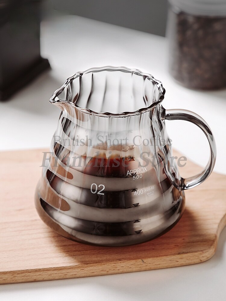 Striped V60 Drip Coffee Set Hand-held Coffee Pot Coffee Filter Cup Coffee Sharing Pot Free Spoon + Coffee Paper