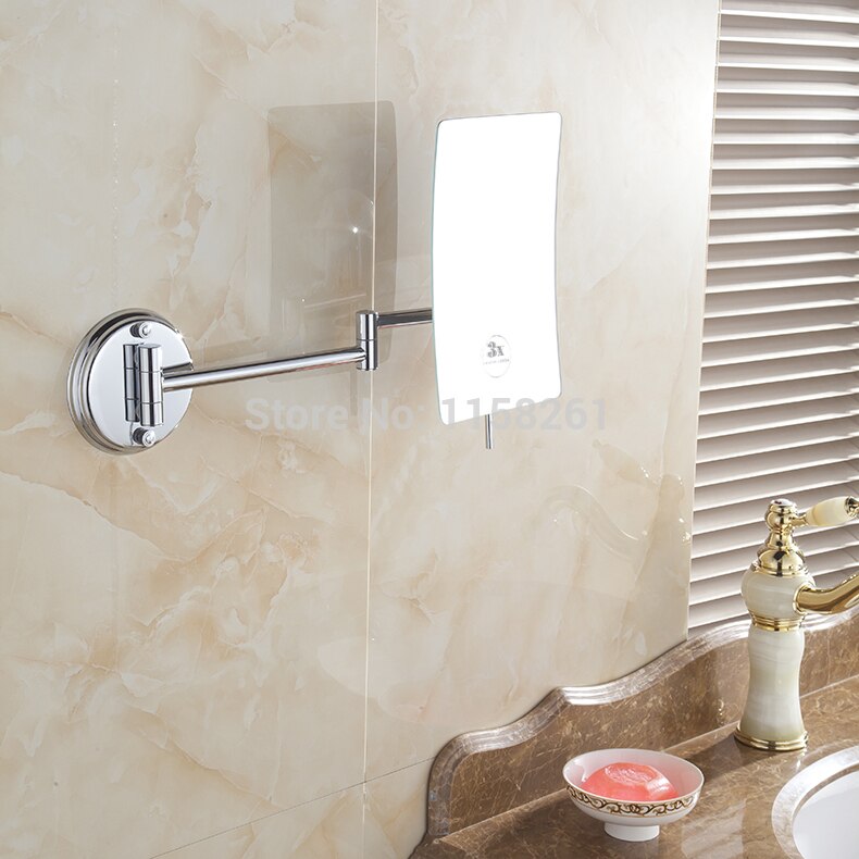 Espejos de baño con aumento de 3 aumentos, espejo de maquillaje de pared para baño, espejos cosméticos plegables cuadrados de 1 cara para mujer con brazo 6208