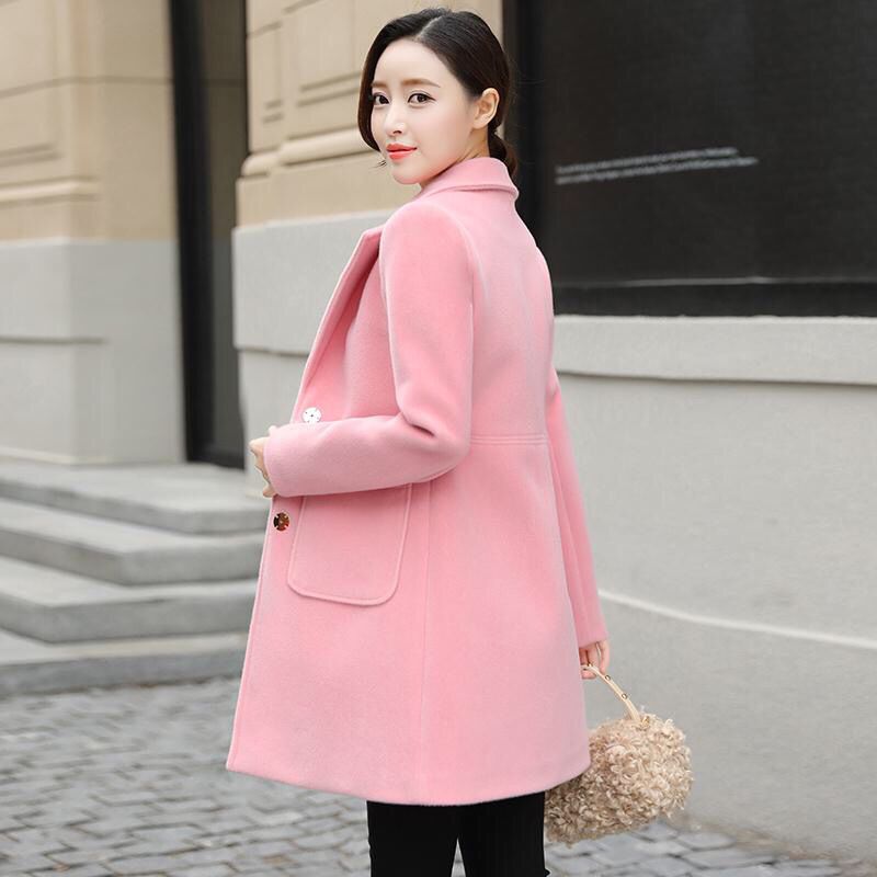 Blends Woolens Overcoat Female Coat Autumn Winter Coats And Jackets Women Plus size Coat Women's Wool Coats Long Tops: pink / L