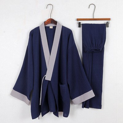 Kimono japonais hanfu pour hommes et femmes, en crêpe délavée, en coton pur, manches longues, peignoir de bain, ensemble haut et pantalon yukata, 2022: color1 / L