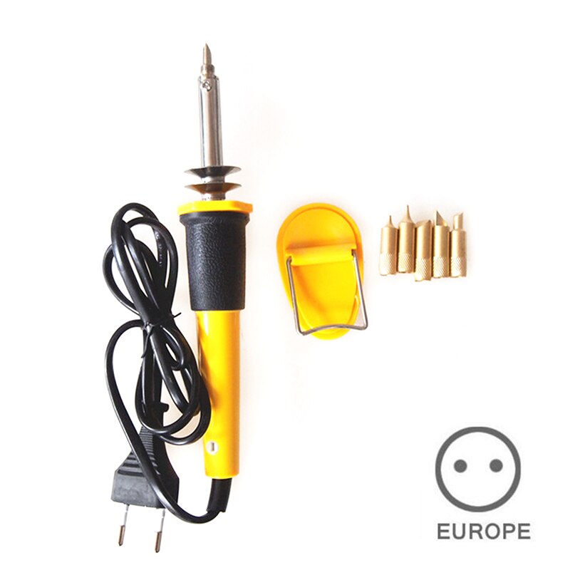 Juego de bolígrafo de pirograbado de cuero para bricolaje, pluma eléctrica para tallar madera con 5 cabezales y soporte, accesorio de artesanía de madera para soldar XH8Z, 7 Uds.: Eu plug