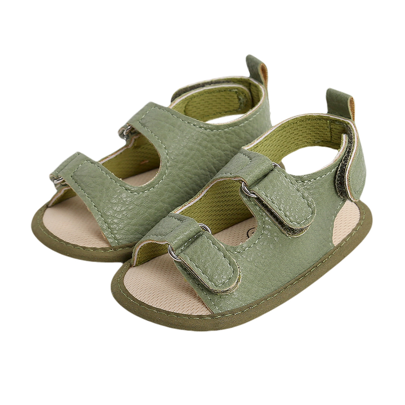 Sandales d'été en cuir pour bébés garçons et filles de 0 à 18 mois, chaussures à semelle antidérapante, couleur unie, première marche: green / 0-6 mois