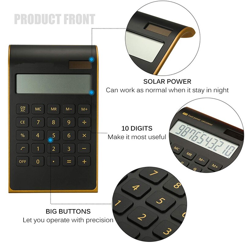 Slim Portable Calculator Solar Energy Battery Dual 10 Digital LCD Display Electronic Calculating Tools for Office School