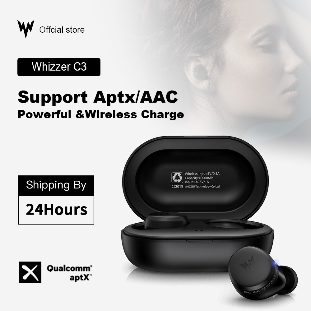 Whizzer Aptx Bluetooth Oortelefoon C3 Tws Draadloze Oordopjes Met Qualcomm Chip, Volumeregeling, 36H Speeltijd Originele Oordopjes
