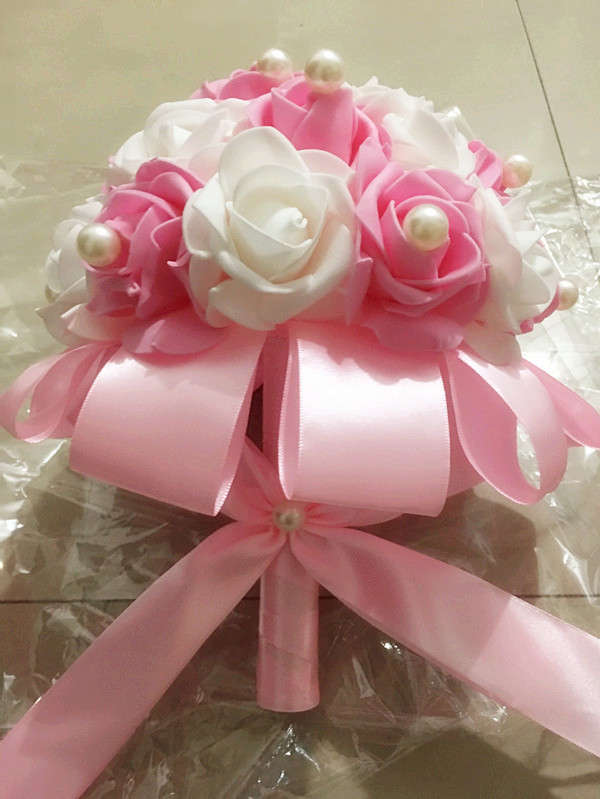 AYiCuthia Bruid Bloemen Romantische Bruiloft Kleurrijke Bruidsboeket rood roze en paars bruidsboeket S1: pink