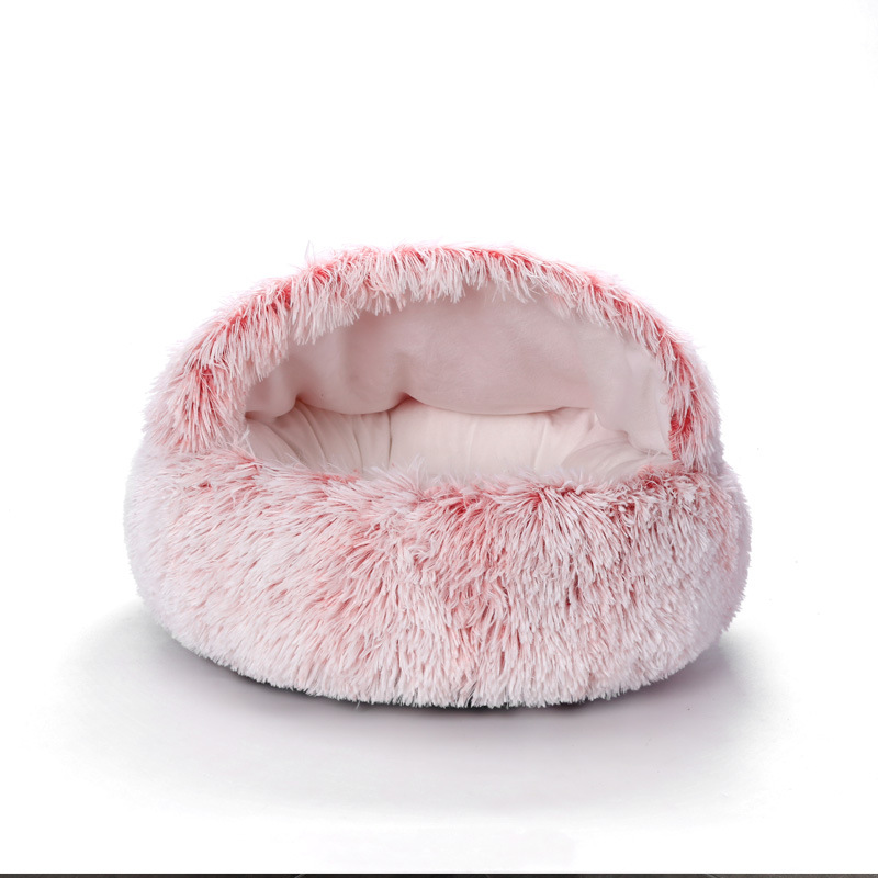 Warm Hond Kat Bed Ronde Lange Pluche Kat Huis Cave Pet Kitten Kussen Mand Sleepping Mat Voor Katten kleine Hond Chihuahua Nest: PINK / 50CM